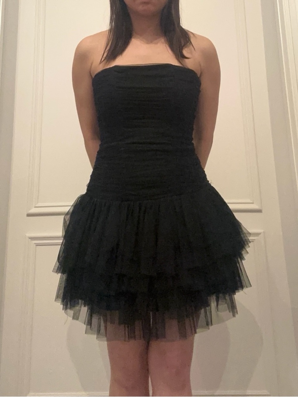Sans Souci Strapless Black Tiered Tulle Dress